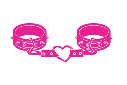 A solid color icon of two wrist cuffs linked together with a heart