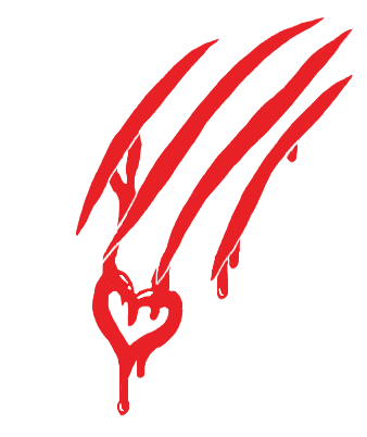 a solid color icon of four scratch marks bleeding into the shape of a heart